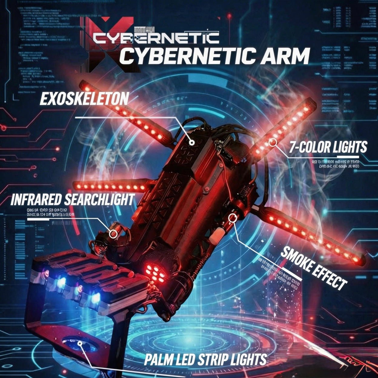 Cybernetic LED Mechanical Arm with Mist Spray — Wearable Exoskeleton Toy - XAutoLab | Desktop SMT Pick & Place, Feeders & Equipment
